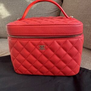 CHANEL Red Quilted Cosmetic Case
